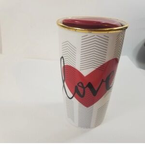 Starbucks Red Heart Ceramic Tumbler with Gold Accent